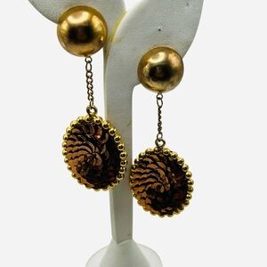 Vintage 1970’s Bronze Sequin Shoulder Duster Earrings